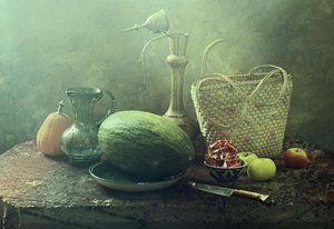 Stilleben med rustik melon