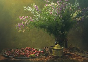 Vintage-körsbär och vildblommor