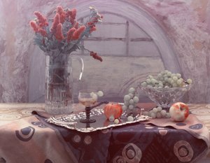 Vintagefrukt och blommor