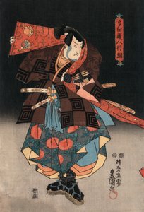 Ukiyo-e tryck av en skådespelare som spelar en samuraj av Kunisada
