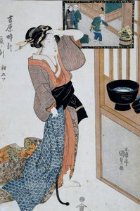 Hour of tiger, seventh hour of morning, Ca 1818, Ukiyo-e konsttryck av Utagawa Kunisada (1786-1865) från The 12th hour in Yoshiwara, Oban-tate-e träsnitt, 37x24,9 cm, japansk civilisation av Utagawa Kunisada