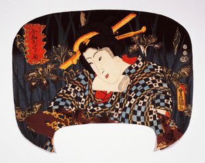 Porträtt av kurtisan med iris i bakgrunden av Utagawa Kunisada