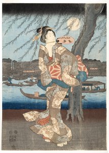 En sval sommarkväll på Ryogoku, 1848-51 (träblock)