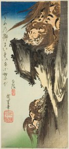 Ett lejon som tränar en unge av Utagawa Hiroshige