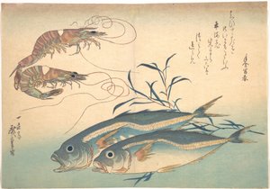 Aji-fisk och kuruma-räka, ur serien Uozukushi (Alla slags fisk) av Utagawa Hiroshige