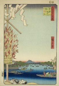 Asakusa River, Gleat River Version, Miya och River (Asakusa River Okawabata Miyato River), från serien "Ridge" One Hundred Views of Edo)” av Utagawa Hiroshige