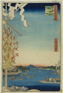 Asakusa River, Great Riverbank, Miyato River (Asakusagawa Okawabata Miyatogawa), från serien "Hundra berömda vyer av Edo (Meisho Edo hyakkei)" av Utagawa Hiroshige
