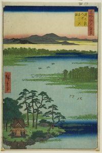 Benten Shrine och Inokashira Pond (Inokashira no ike Benten no yashiro), från serien "Hundra berömda vyer över Edo (Meisho Edo hyakkei)" av Utagawa Hiroshige