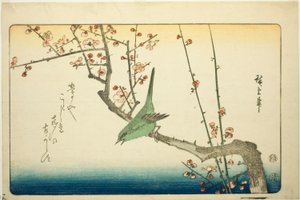 Busksångare på plommongren av Utagawa Hiroshige
