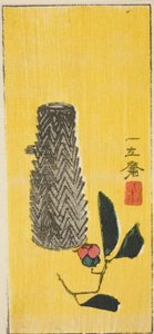 Camellia och korg, sektion av ett namnlöst harimaze-ark av Utagawa Hiroshige
