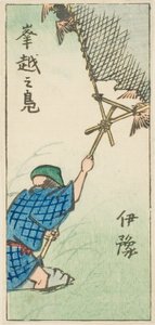 Fånga vildänder i Iyo-provinsen (Iyo, okoshi no kamo), sektion av ark nr. 16 från serien "Utklippta bilder av provinserna (Kunizukushi harimaze zue)" av Utagawa Hiroshige