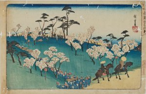 ”Körsbärsblomskådning på Asuka-kullen” ur serien ”Berömda platser i Edo” av Utagawa Hiroshige