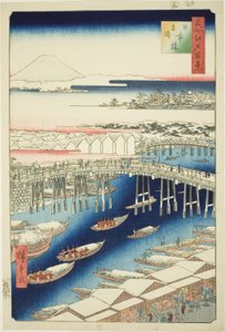 C ware ware av hand r S w at Japan B Ridge (Nihonbashi snow clear), från serien "Ridge dre d fa net view ws f Edo (berömd plats Edo 100 views)" av Utagawa Hiroshige