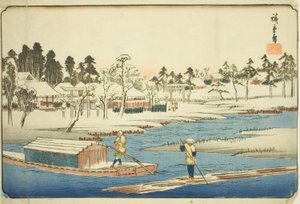 Klart väder efter snö i Massaki (Massaki yukibare no zu), från serien "Famous Places in the Eastern Capital (Toto meisho)" av Utagawa Hiroshige