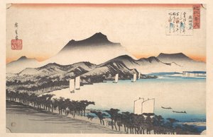 Uppklarnande väder vid Awazu, Biwasjön av Utagawa Hiroshige