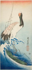 Kran och vågor av Utagawa Hiroshige