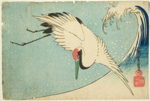 Kran som flyger över våg av Utagawa Hiroshige