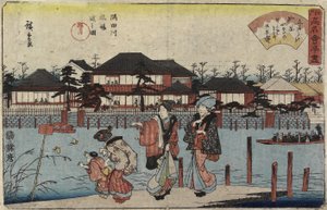 Korsar Sumidafloden vid Hashiba, restaurangen Yanagiya, 1830-1844