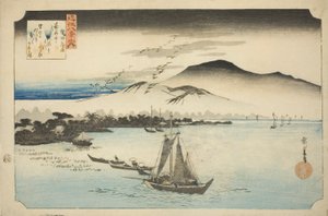 Framför frontlinjen (Rakugan Katata), från seriens "Eight views of the eight views" av Utagawa Hiroshige