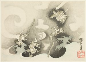 Drakar bland moln av Utagawa Hiroshige