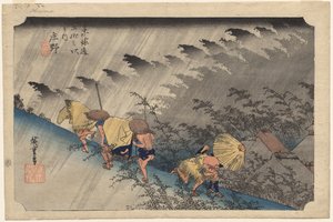 Driving Rain at Shono (Station 46) från serien Fifty-Three Stations of the Tokaido av Utagawa Hiroshige