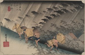 Driving Rain at Shono, från serien Fifty-three Stations of the Tokaido av Utagawa Hiroshige