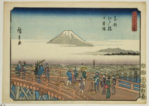 Edo Bridge och Nihon Bridge i den östra huvudstaden (Toto Edobashi Nihonbashi), från serien "Thirty-six Views of Mount Fuji (Fuji sanjurokkei)" av Utagawa Hiroshige