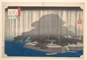 Kvällsregn vid Karasaki - Tall av Utagawa Hiroshige