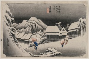 Evening Snow at Kambara (nummer sexton i serien Fifty-three Stations of the Tokaido) av Utagawa Hiroshige