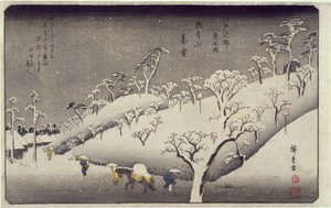 Kvällssnö på Asukaberget, från Eight Views of Environs of Edo, c.1838 (träblock i färg) av Utagawa Hiroshige