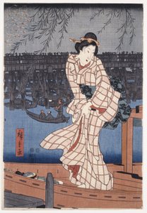 Kväll vid Sumidafloden av Utagawa Hiroshige