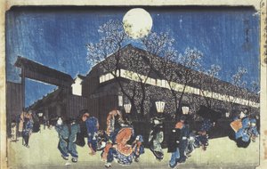 Kända platser i den östra huvudstaden: Körsbärsblom i månskenet i Yoshiwara av Utagawa Hiroshige