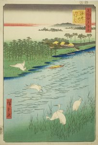 F ry C Rossing på Sakai (jag från Sakai), från serien "Åsen är redan synlig för Edo (Hundra berömda vyer av Edo)" av Utagawa Hiroshige