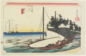 Färjan är en hand f Shichiri, Kuwana, ca. 1833
