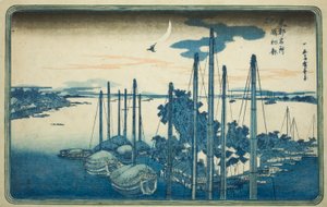 Årets första gök på Tsukuda Island (Tsukudajima, hatsu hototogisu), från serien "Famous Views of the Eastern Capital (Toto Meisho)" av Utagawa Hiroshige
