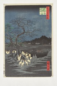 Räveld på nyårsnatten under enokiträdet nära Ōji, ur serien "Ett hundra berömda vyer över Edo" av Utagawa Hiroshige