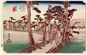 Fuji från Yoshiwara från 53 Stations of the Tokaido, ca 1833 (träkloss)