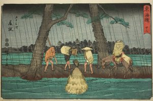 Fujieda—Nej. 23, från serien "Fifty-three Stations of the Tokaido (Tokaido gojusan tsugi)," även känd som Reisho Tokaido av Utagawa Hiroshige