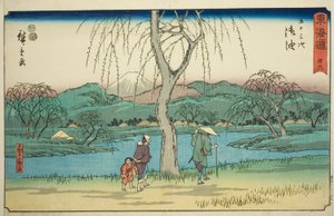 Goyu: Motono Plain längs den gamla vägen (Kokaido Motonogahara) – nr 36, från serien "Fifty-three Stations of the Tokaido (Tokaido gojusan tsugi)," även känd som Reisho Tokaido av Utagawa Hiroshige