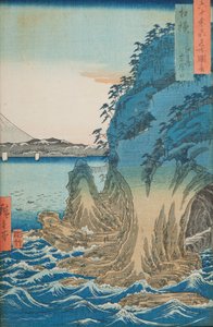 Grottor på ön Enoshima i Sagami-provinsen / Sagami Enoshima Iwaya no kuchi, plansch 15 ur serien: Vyer över berömda platser i mer än sextio provinser / Rokuju yoshu meisho zue av Utagawa Hiroshige