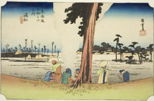 Hamamatsu: Winter Scene (Hamamatsu, fuyugare no zu), från serien "Fifty-three Stations of the Tokaido (Tokaido gojusan tsugi no uchi)," även känd som Hoeido Tokaido av Utagawa Hiroshige