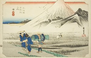 Hara: Mount Fuji in the Morning (Hara, asa no Fuji), från serien "Fifty-three Stations of the Tokaido Road (Tokaido gojusan tsugi no uchi)," även känd som Hoeido Tokaido av Utagawa Hiroshige