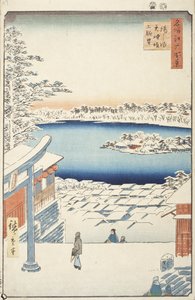 Utsikt från en kulle, Yushima Tenjin-helgedomen av Utagawa Hiroshige