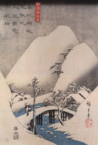 Hiroshige, En bro i ett snöigt landskap av Utagawa Hiroshige
