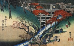 Hiroshige Människor under lönnträd vid en bäck av Utagawa Hiroshige