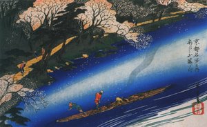 Hiroshige Polerar en flotte på en flod av Utagawa Hiroshige