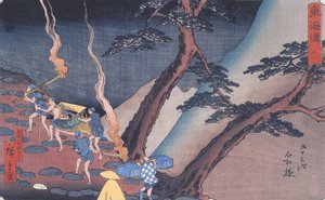 Hiroshige Resenärer på en bergsstig på natten 2 av Utagawa Hiroshige