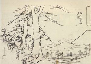 Hiroshige, Resenärer på en sluttande väg av Utagawa Hiroshige