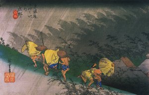 Hiroshige, Resenärer överraskade av plötsligt regn av Utagawa Hiroshige