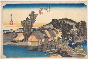 Hodogaya station och Shinkamebron av Utagawa Hiroshige